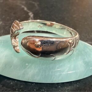 Stamped Sterling Silver semi-adjustable fish ring.